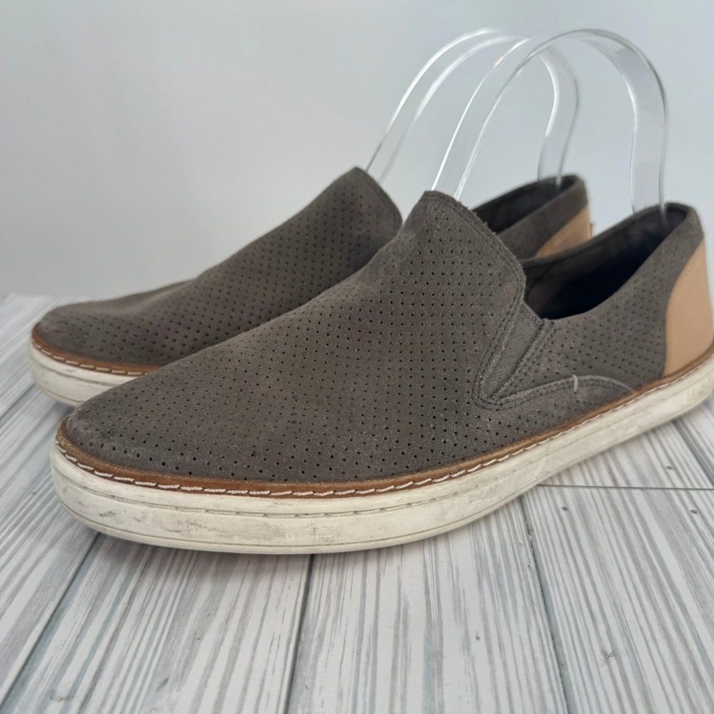 UGG Adley Women's 8.5 Perforated Gray Suede Leather Slip On‎ Sneakers Shoes